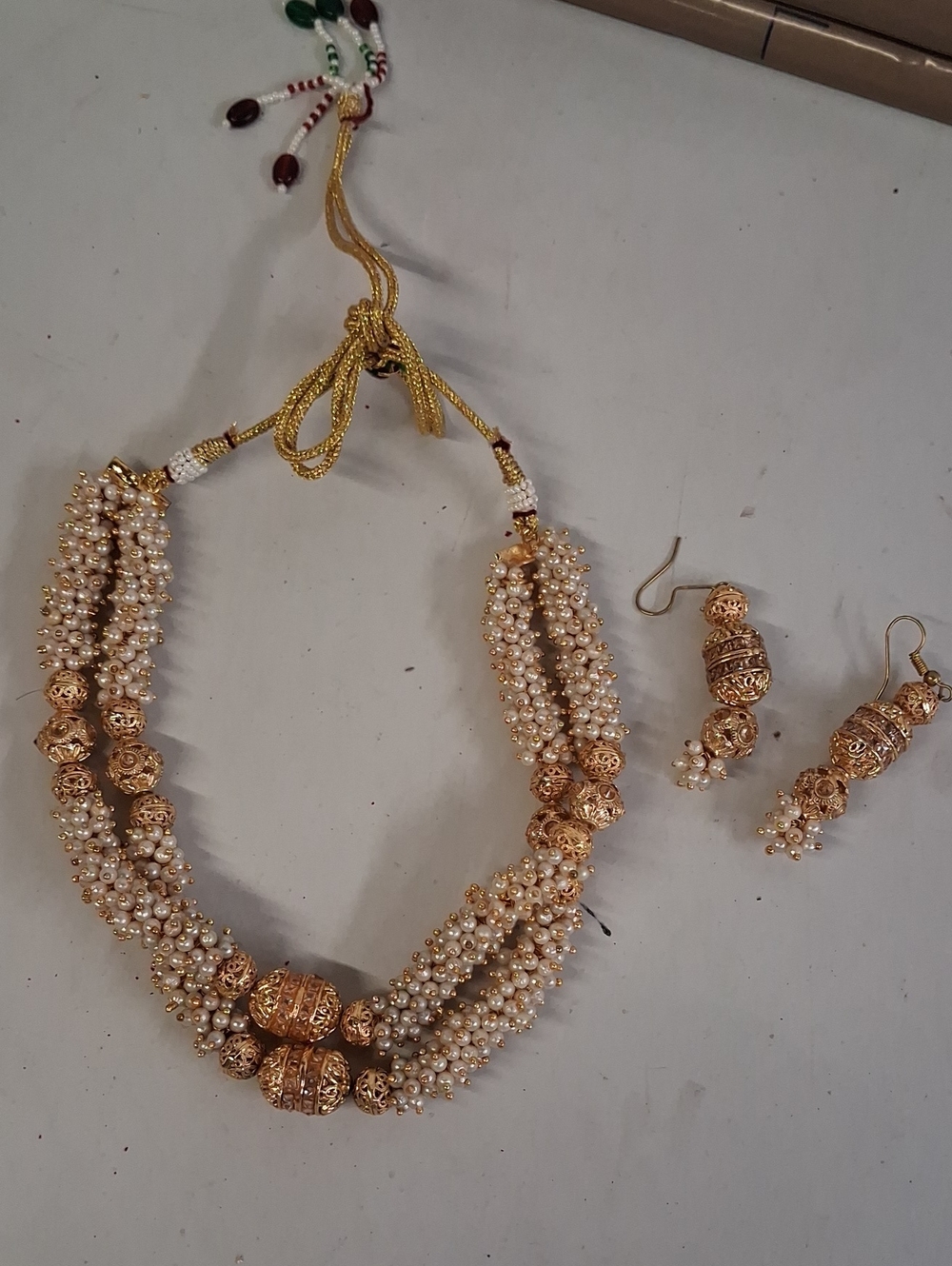 NWT Gold Pearl Beaded Necklace and Earrings Set